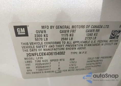 2013 Chevrolet Equinox Ls z USA, uszkodzony, nr VIN 2GNFLCEK4D6154082